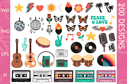 200 Retro Clipart & Cut Files,Hippie, an Object Graphic by Doodle Cloud Studio (Thumbnail 2 of 4)