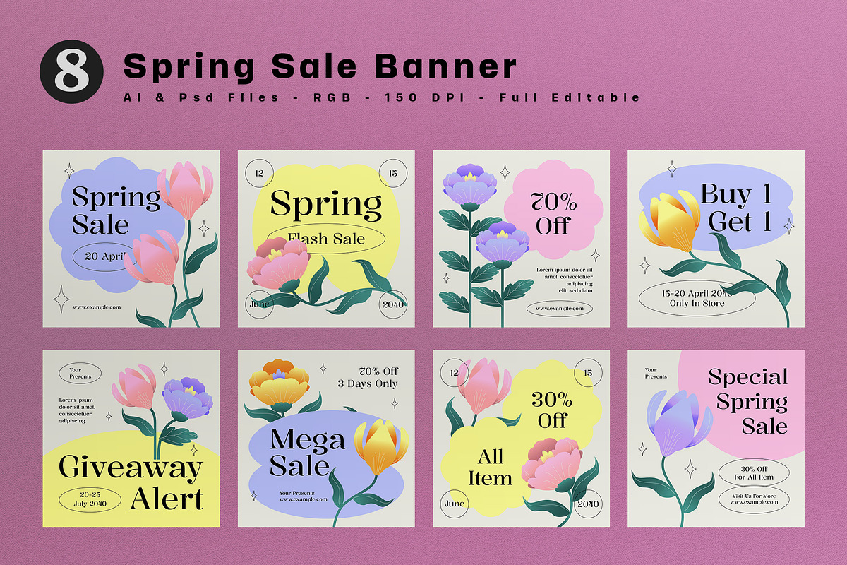 Pink Floral Spring Square Banner, an UI Kit Template by graphicook (Photo 1 of 5)