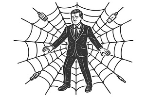 Man trapped in digital web of, a Person Illustration by AlexArt