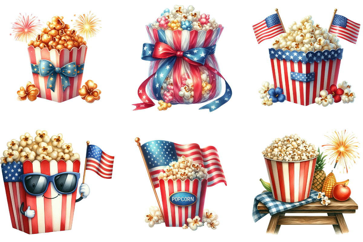 Watercolor 4th of July Popcorn, a Seasonal Illustration by DreamArtGraphic (Photo 4 of 4)