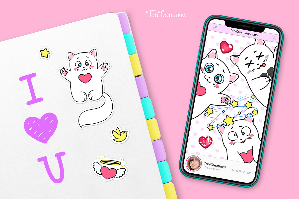Cat in Love | Clipart & Patterns, an Animal Illustration by TaniCreatures (Photo 7 of 9)