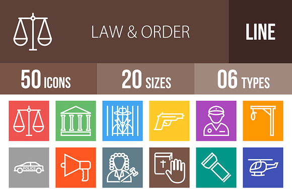 50 Law Order Line Multicolor Icons