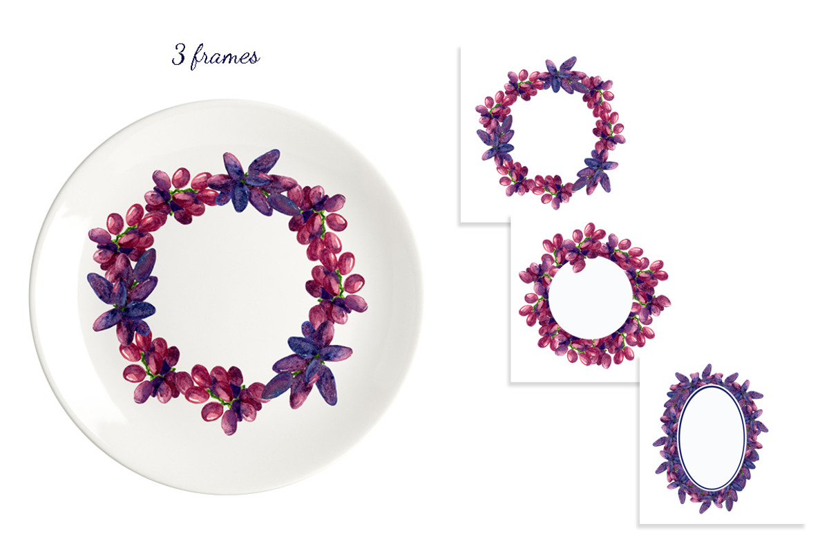 Red grape watercolor clipart, an Illustration by s.yanyeva (Photo 4 of 7)