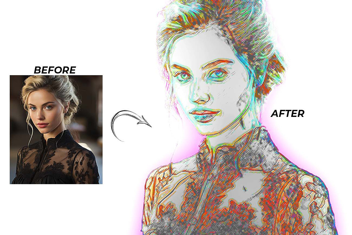 Neon Abstract Portrait FX, an Action Add-On by Studio Retouch (Photo 5 of 13)