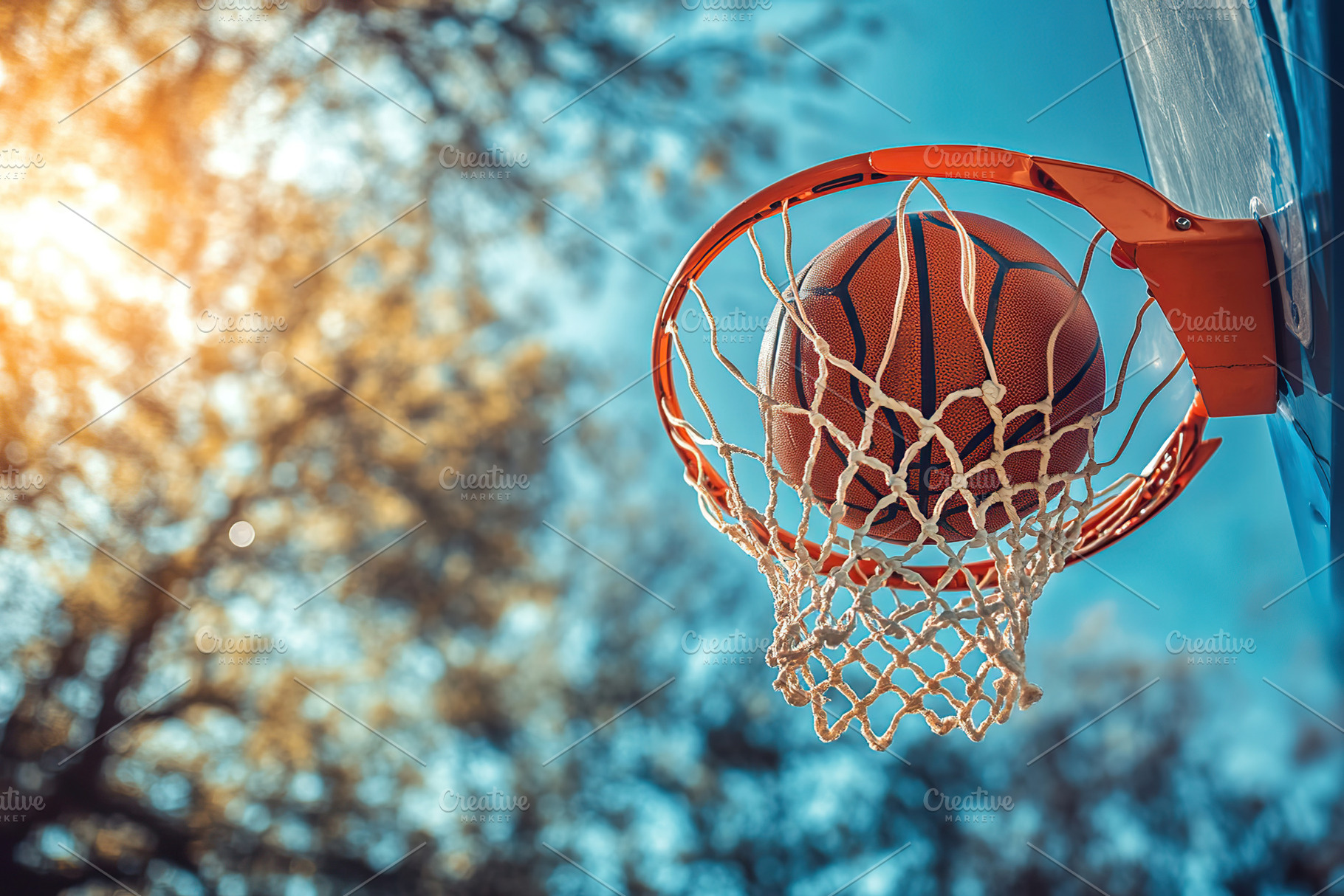Basketball hoop with ball on outdoor playground, a Sports & Recreation Photo by AlyaAnd