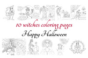 10 witches Halloween theme, an Illustration by Somjai King (Thumbnail 1 of 11)