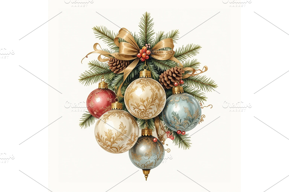 charming vintage Christmas clipart, a Seasonal Illustration by Creative design (Photo 3 of 7)