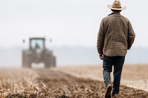 Farmer walking across a freshly plow, an Industrial Photo by MistyDay