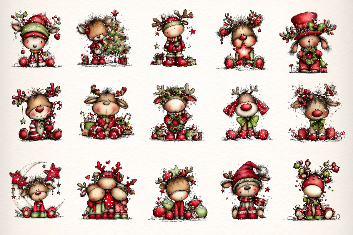 Christmas Cute Reindeer Clipart, an Illustration by Dream Creation (Photo 4 of 8)