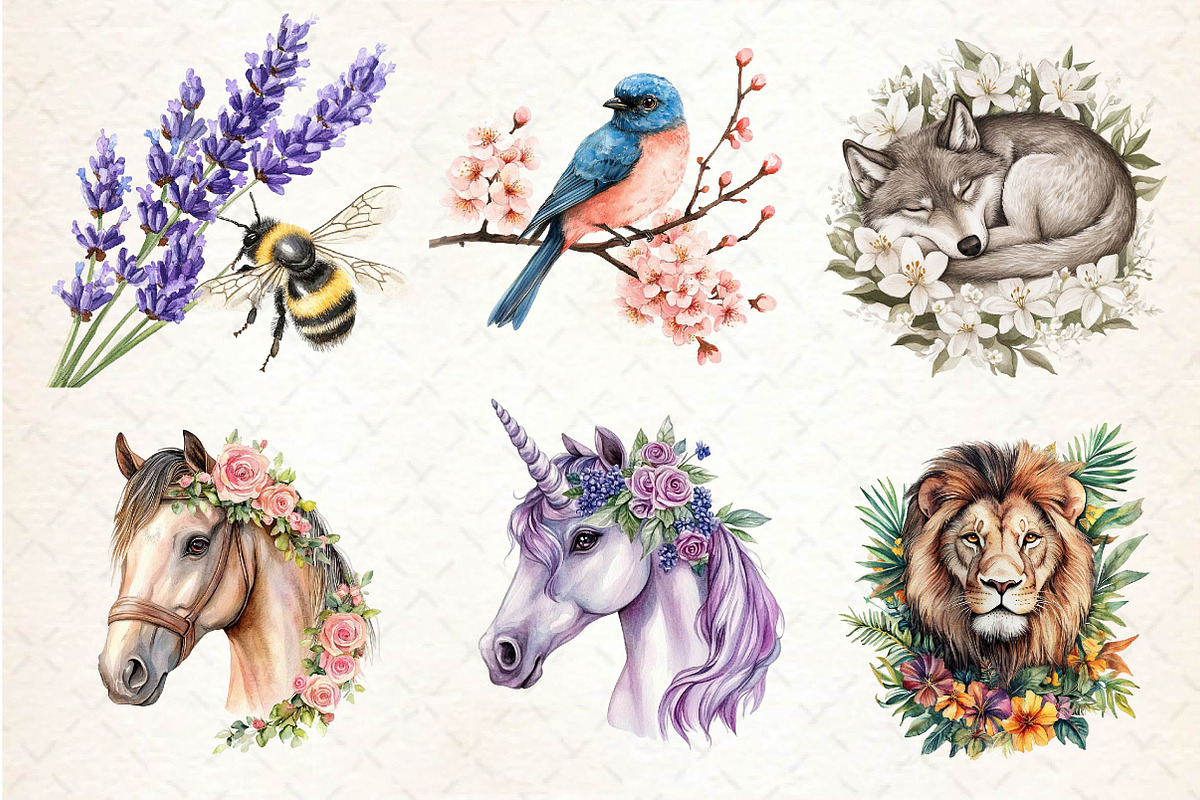 Vibrant Flowers Animals Clipart, an Illustration by Dream Creation (Photo 5 of 6)