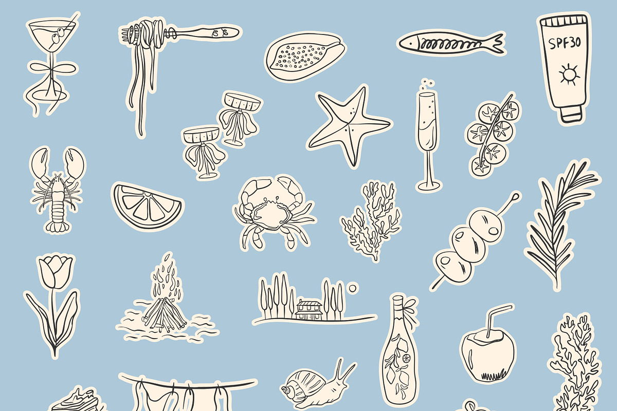 140 + Hand-Drawn Summer Set, an Object Illustration by Veyla (Photo 4 of 16)