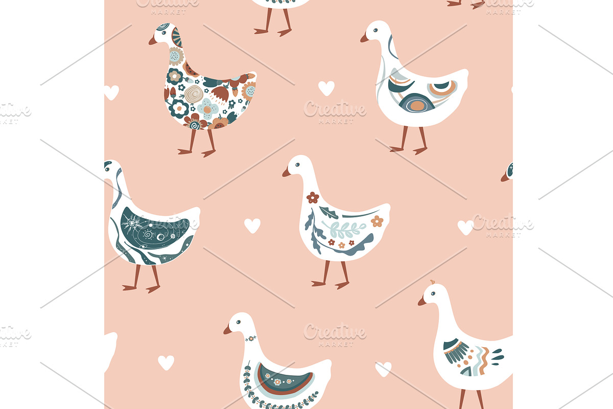 Cute abstract painted cartoon geese, an Animal Illustration by Toltemara