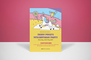 Cheerful Unicorn Birthday Invitation, an Invitation Template by graphicook