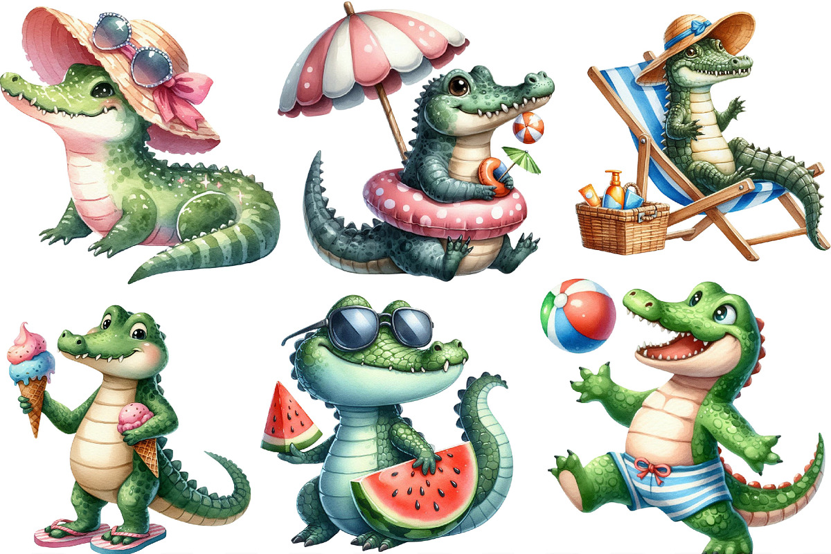 Summer Crocodile Character Clipart, an Illustration by Designking (Photo 3 of 4)