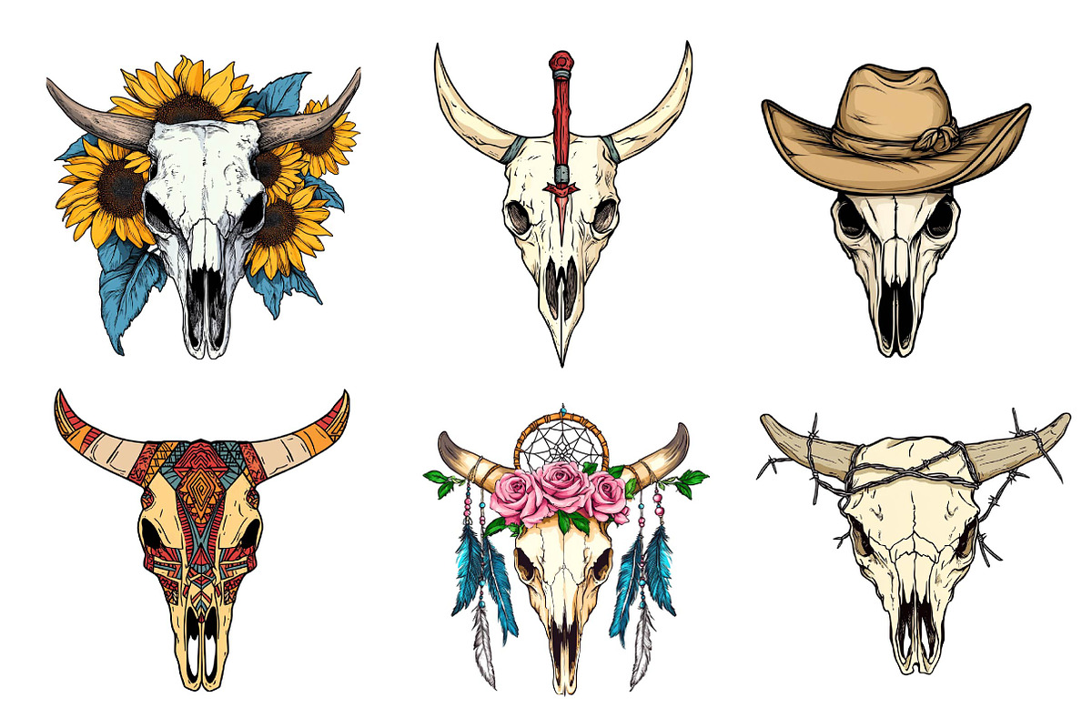 Western Cow Skull Clipart, an Illustration by CreationArt (Photo 3 of 5)