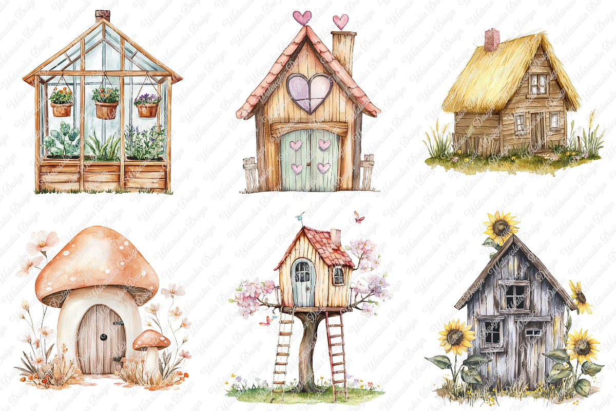 Watercolor Little Wooden House Clipa, an Illustration by Watercolor design (Photo 3 of 12)