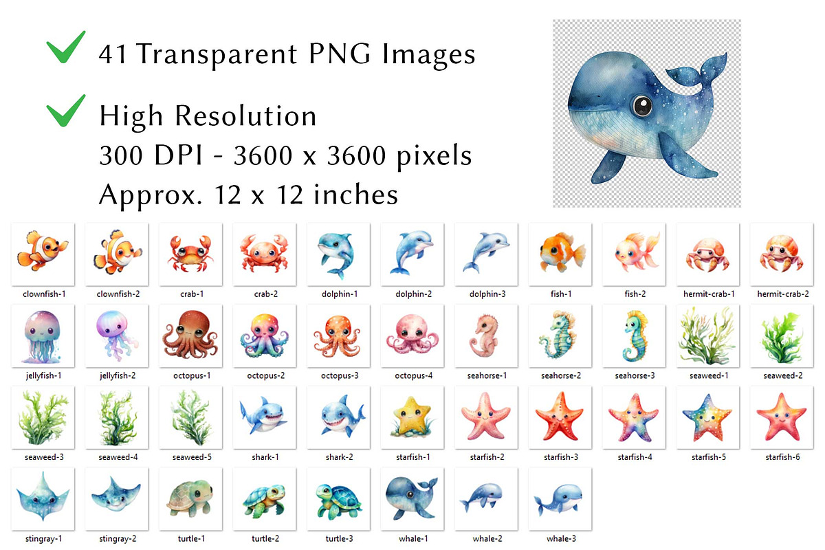 Under the Sea Watercolor Clipart, an Animal Illustration by milkghost (Photo 2 of 2)