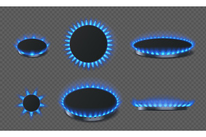 Gas burner set with blue flames, an Illustration by winwin.art