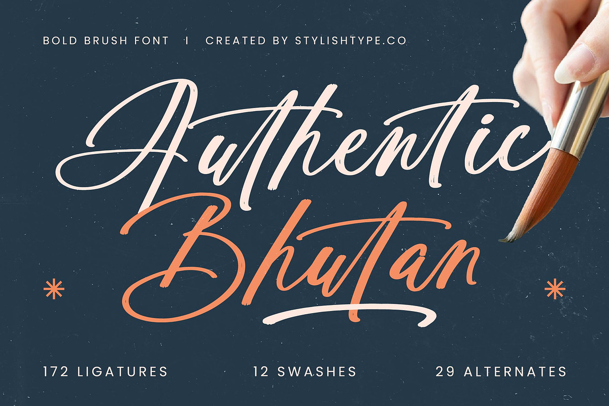 Authentic Bhutan Bold Brush Font, a Script Font by stylishtype.co (Photo 1 of 20)
