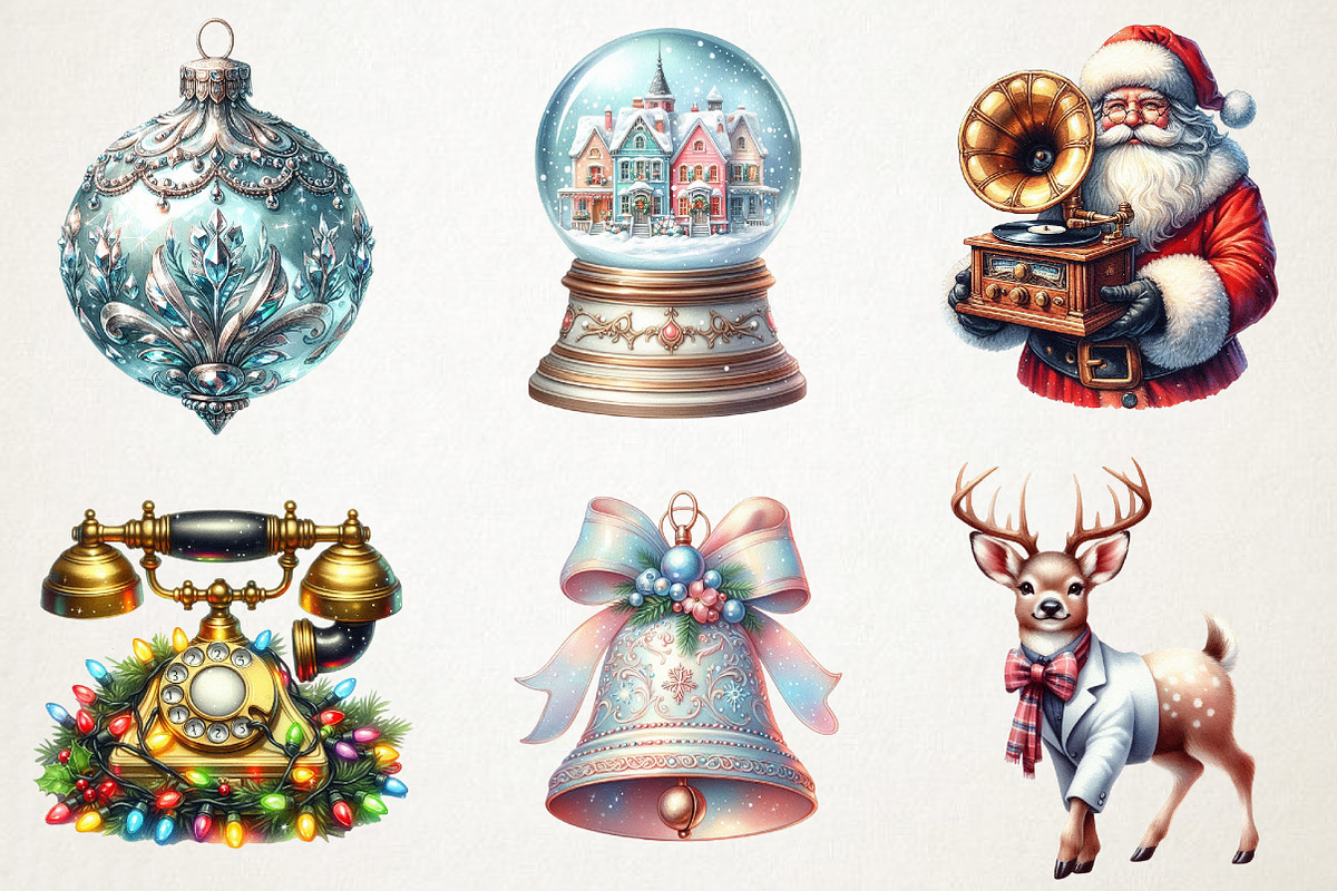 Retro Vintage Christmas Clipart Pack, an Illustration by RobertsArt (Photo 2 of 7)