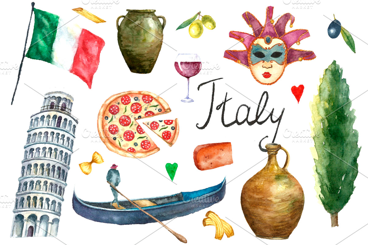 Watercolor set of Italy, a Food Illustration by Vikeriya (Photo 2 of 6)