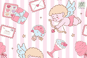 Valentine Cupid Seamless Pattern, a Seasonal Illustration by TitaLivingArt