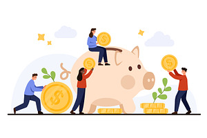 People Saving Money with Piggy Bank, a Finance Illustration by Flashvector