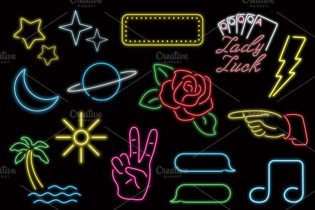 Neon Sign Shapes Vector Pack, a Food Illustration by Catty Studio (Photo 2 of 7)