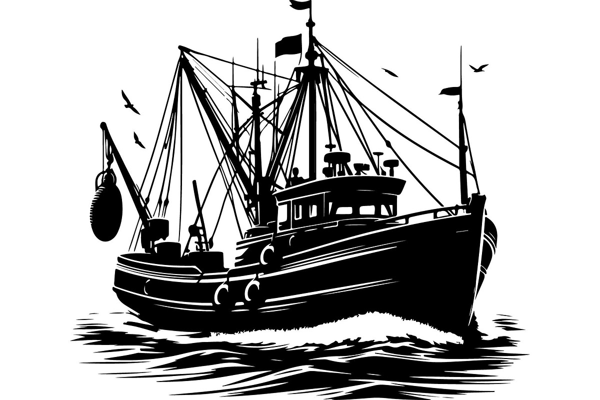 Black Fishing Boat Bundle, an Object Graphic by jahid234 (Photo 2 of 13)