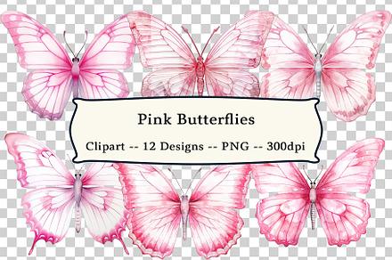 12 Pink Butterflies Clipart