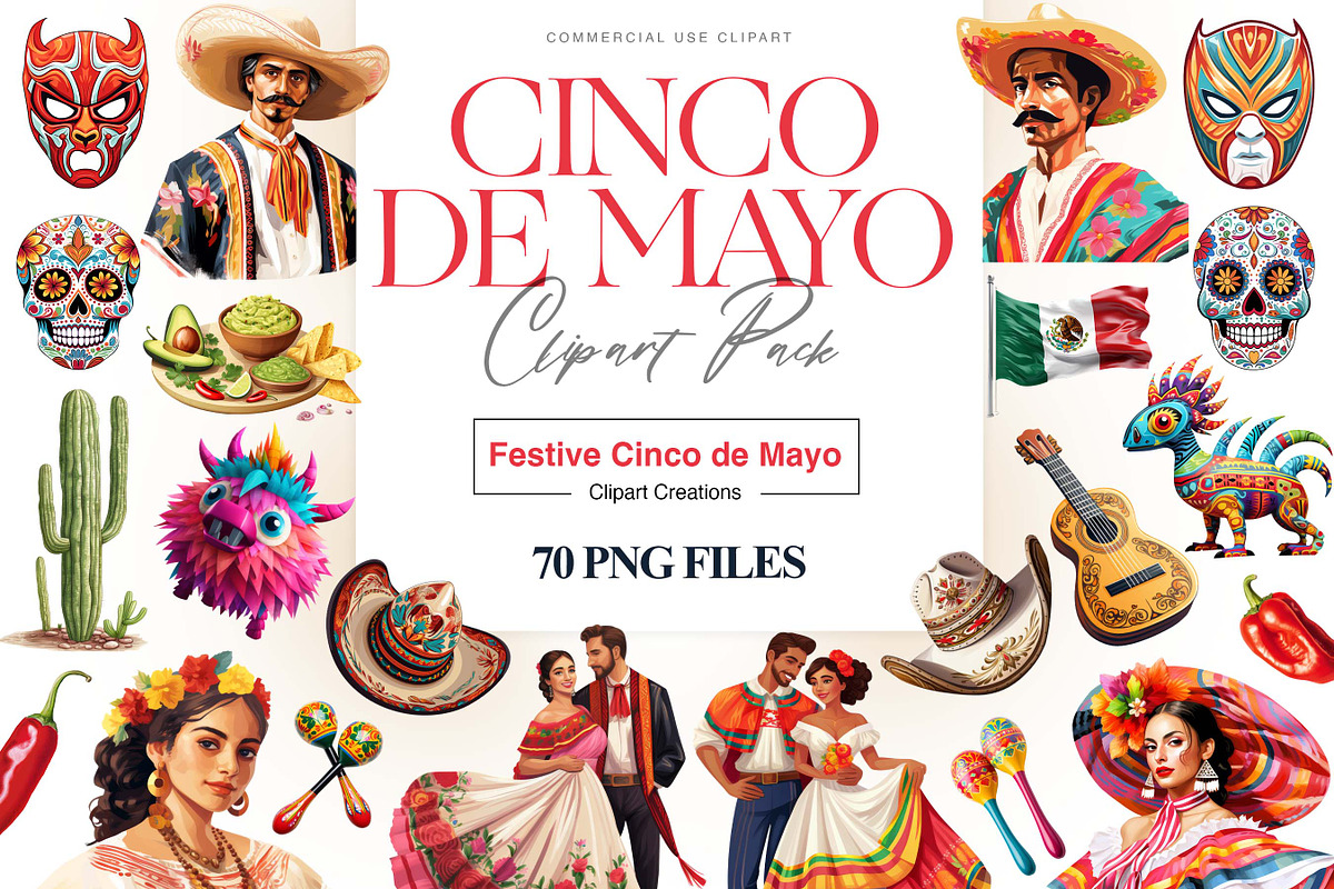 Cinco De Mayo Clipart, Sombrero PNG, a Seasonal Illustration by BrushstrokeArtGB (Photo 1 of 9)