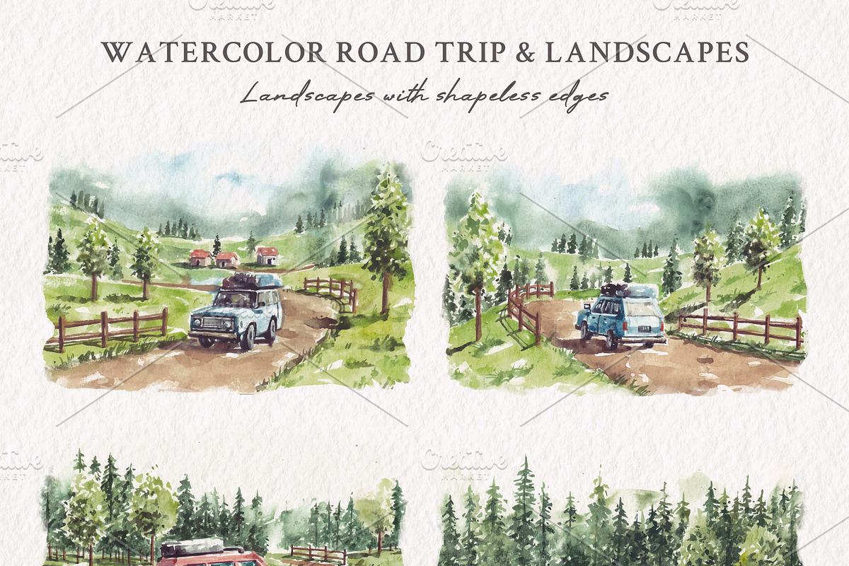Watercolor Road Trip & Landscapes, an Illustration by Yorda Studio (Photo 2 of 11)