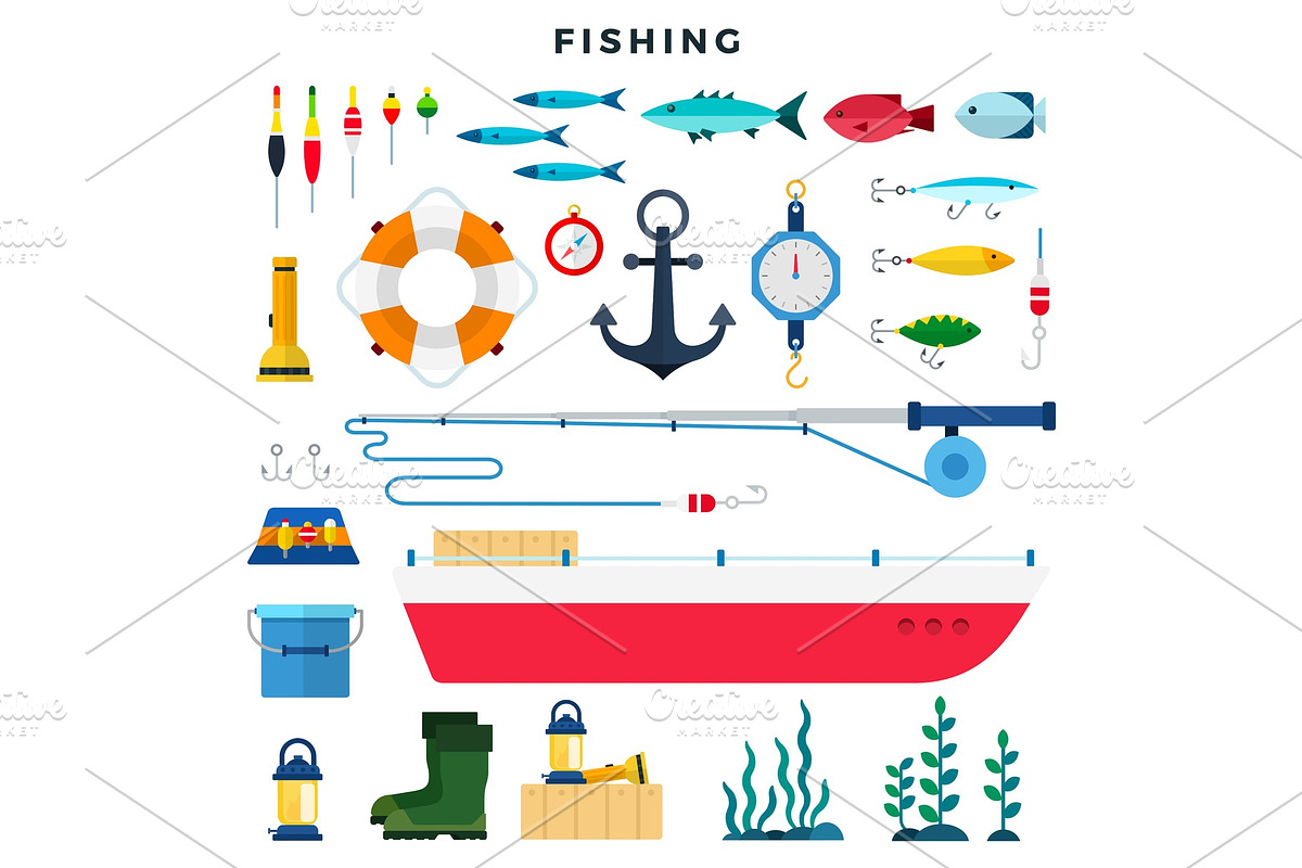 Everything for fishing, set of, an Illustration by Mountain Brothers