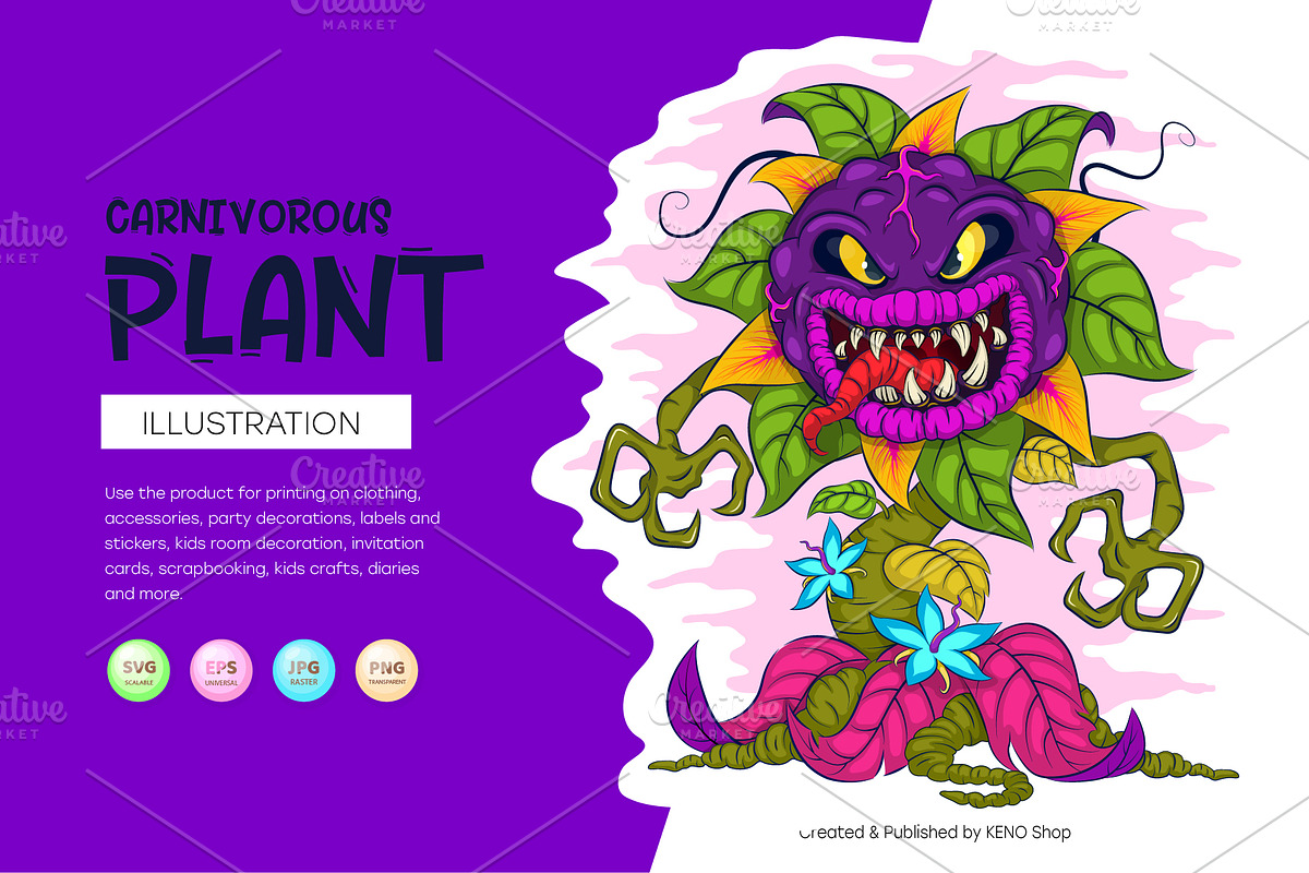 Cartoon carnivorous plant. Tshirt, an Animal Illustration by KENO Mascots (Photo 1 of 7)