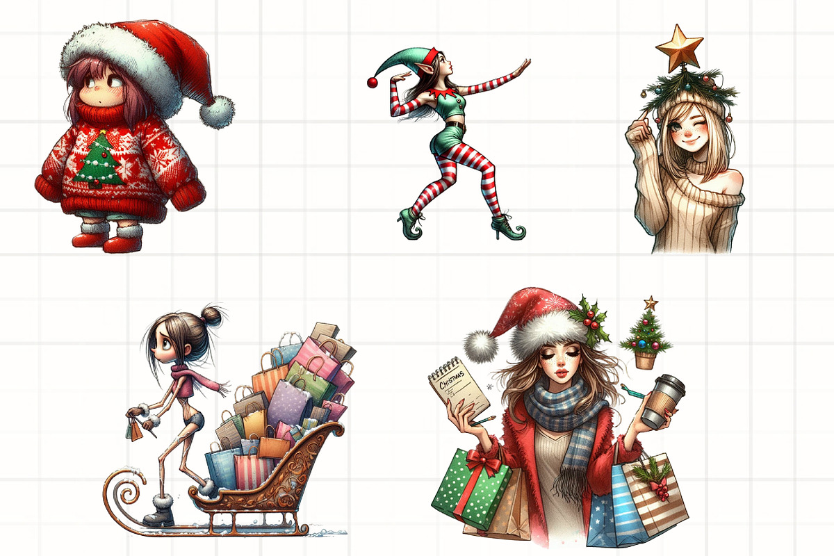 Christmas Funny Skinny Girl Clipart, an Illustration by CrexoraLab (Photo 2 of 5)