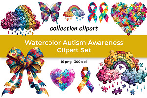 Watercolor Autism Awareness Clipart, a Healthcare Illustration by InkyQueenArt