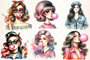 Retro Girl Blowing a Bubblegum, an Illustration by DreamCafeArt (Thumbnail 3 of 5)
