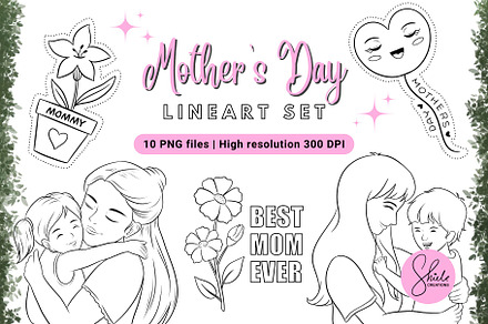 Mother's Day Clipart - Lineart Set