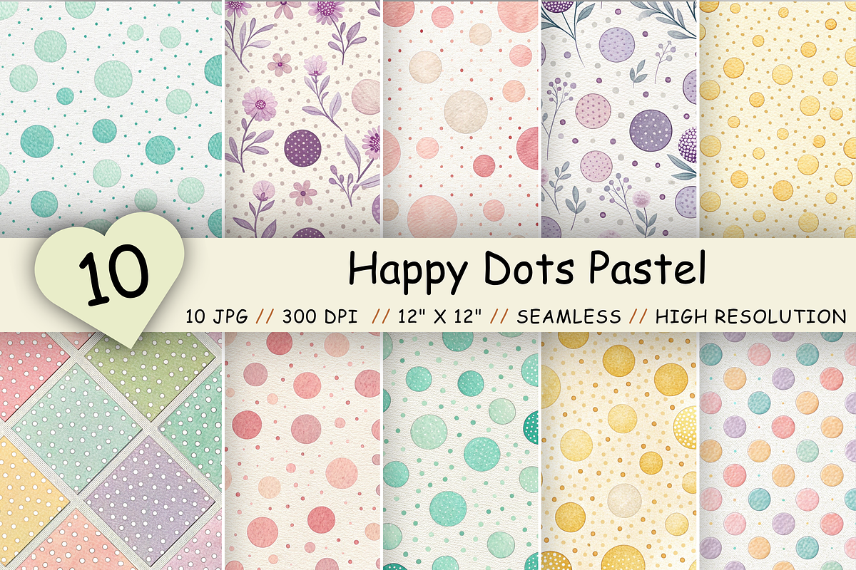 Happy Dots Pastel Digital Paper, a Pattern Graphic by FloridPrintables (Photo 1 of 9)