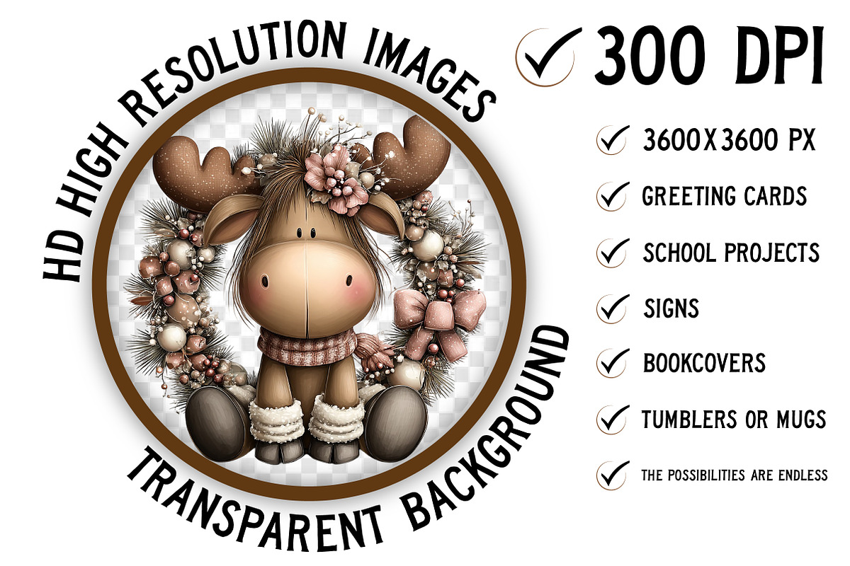 Quirky Christmas Moose Clipart, an Illustration by Craft Nest (Photo 2 of 10)