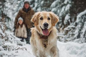 Golden Retriever in Snowy Winter Won, a Photo by Pixeness Studio