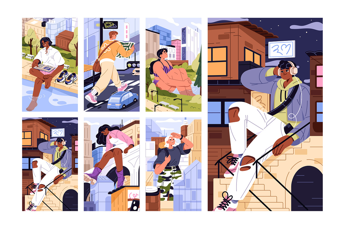 Giant people in the city, cards set, a Person Illustration by PaperTrident (Photo 1 of 4)