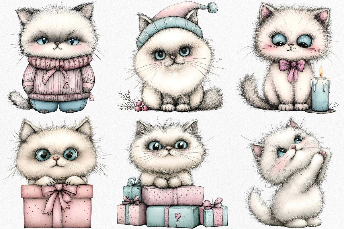 Whimsical Christmas Cute Cat Clipart, an Illustration by Canvas Craft (Photo 4 of 7)