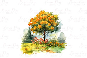 Watercolor Spring Garden Clipart