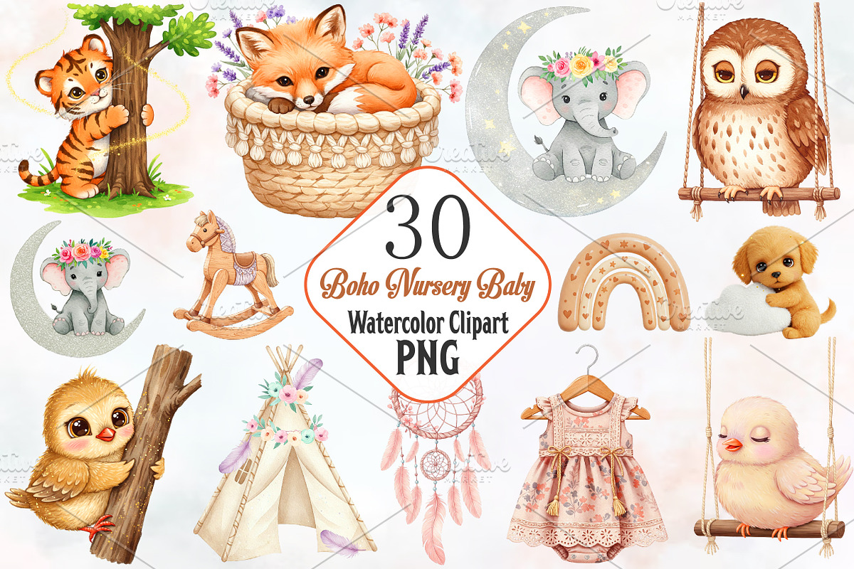 Boho Nursery Baby Clipart Bundle, a Seasonal Illustration by RobertsArt (Photo 1 of 7)