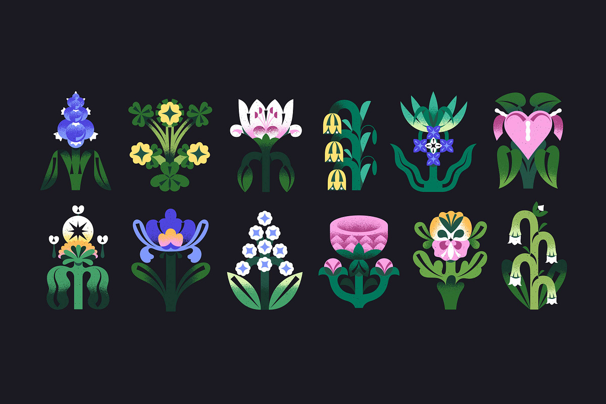Abstract flowers set + backgrounds, a Decorative Illustration by PaperTrident (Photo 1 of 16)