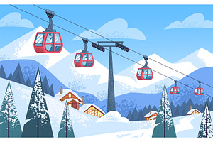 Ski cableway. Winter snowy mountain, a Sport Illustration by Stock-Smart-Start