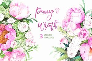 Peonies Wreath Watercolor 