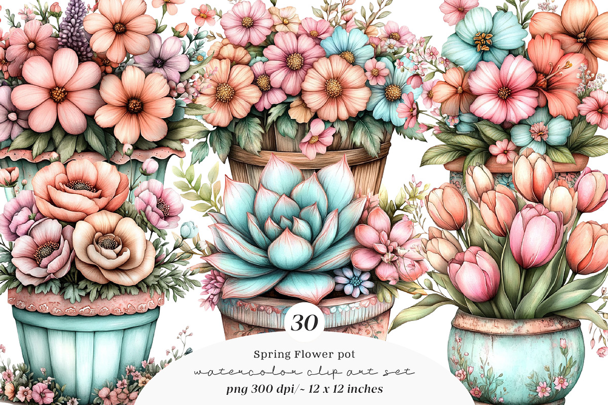 Whimsical Spring Flower pot Clipart, an Illustration by SinaCreation (Photo 1 of 11)
