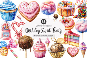 Watercolor Birthday Sweet Treats PNG, an Illustration by SinaCreation